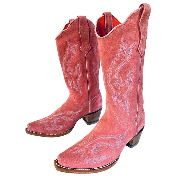 Planet Cowboy Shoes - Planet Cowboy Pink Suede Western Boots Womens 8.5 USA Snip Toe Cowgirl Nashville